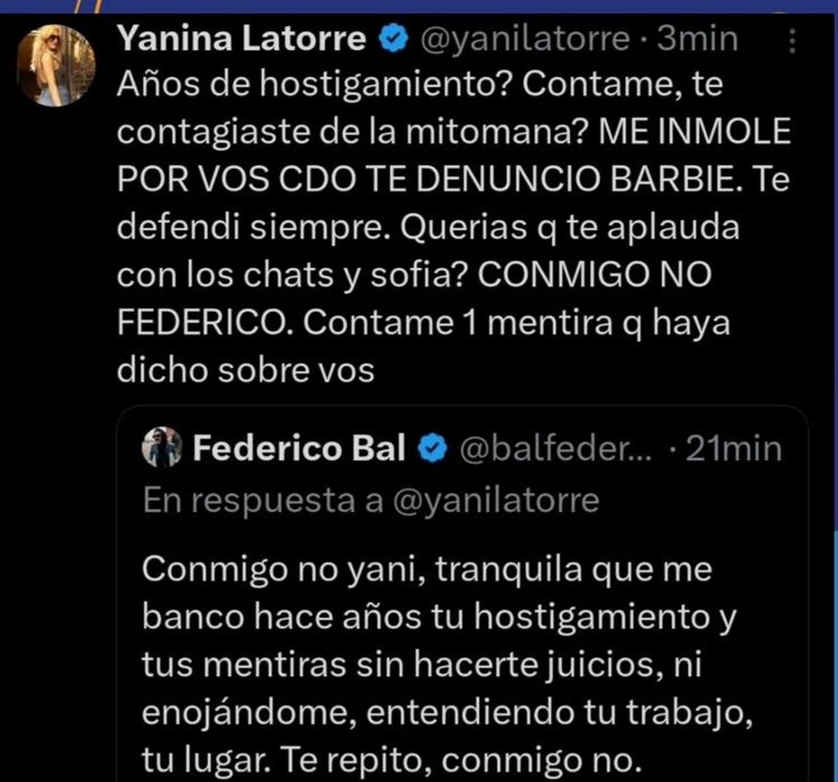 Feroz Cruce Entre Yanina Latorre Y Fede Bal Tras El Brutal Descargo De