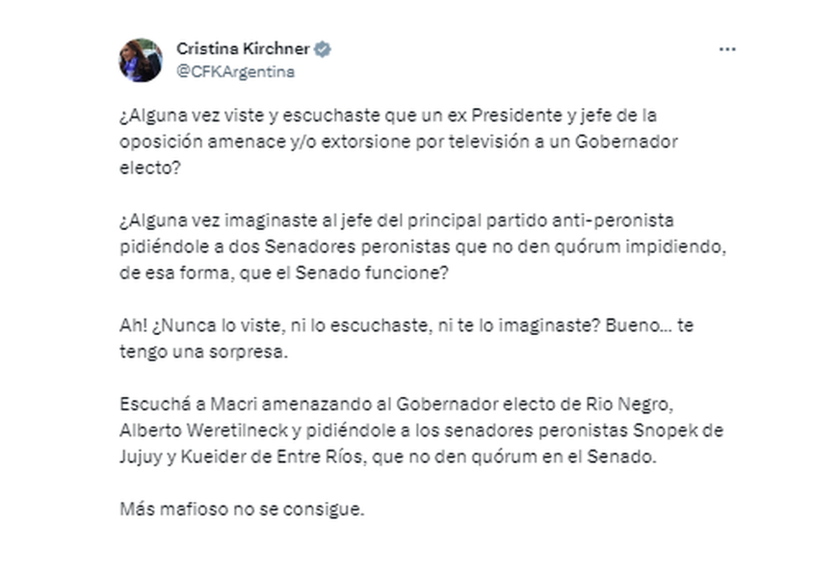 Cristina Kirchner Redobl La Apuesta Y Acus A Mauricio Macri De