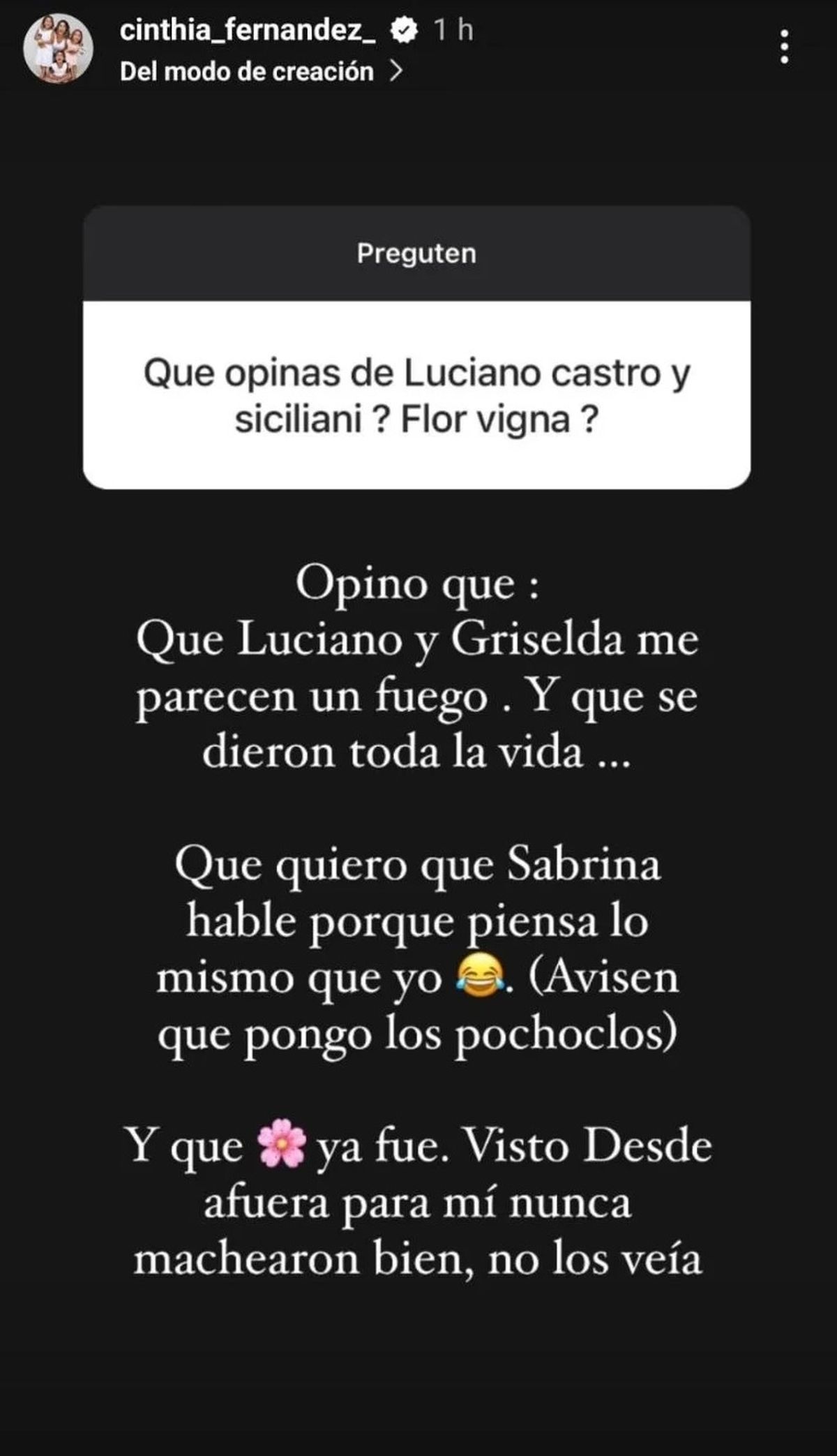 La picantísima opinión de Cinthia Fernández sobre el romance de Luciano