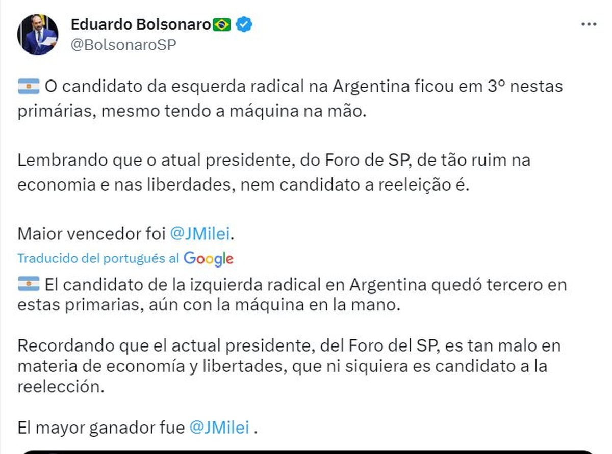 Bolsonaro felicitó a Javier Milei por el triunfo con una provocación