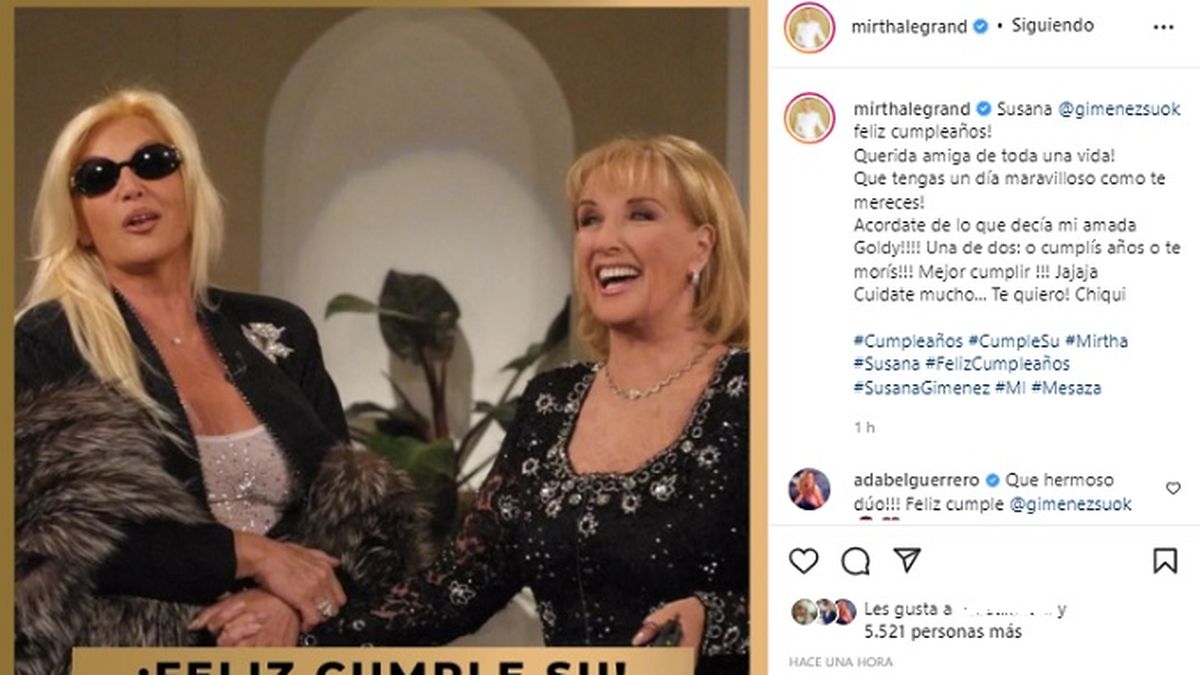 Mirtha Legrand la primera en saludar a Susana Giménez por su cumpleaños