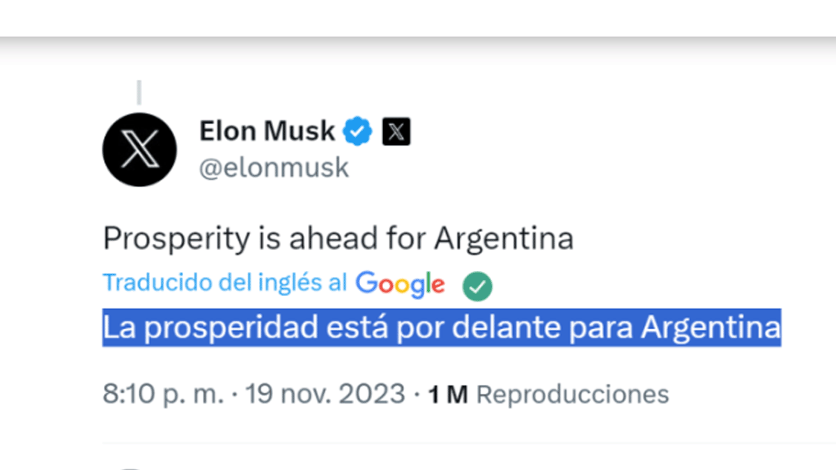 Elon Musk, celebr&oacute; el triunfo electoral de Jabier Milei en la Argentina. (Foto: cuenta de X de Musk)