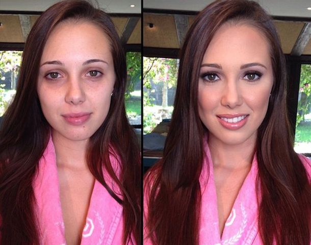 Jenna Sativa, sin y con maquillaje.