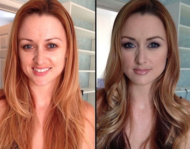 Karlie Montana, sin y con maquillaje.