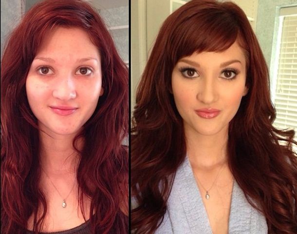 Ellena Woods, sin y con maquillaje.