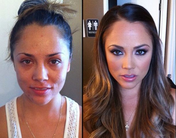 Kristina Rose, sin y con maquillaje.