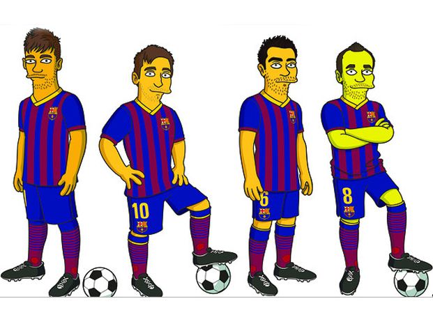 Los muñecos del Barsa: Neymar, Messi, Xavi e Iniesta.