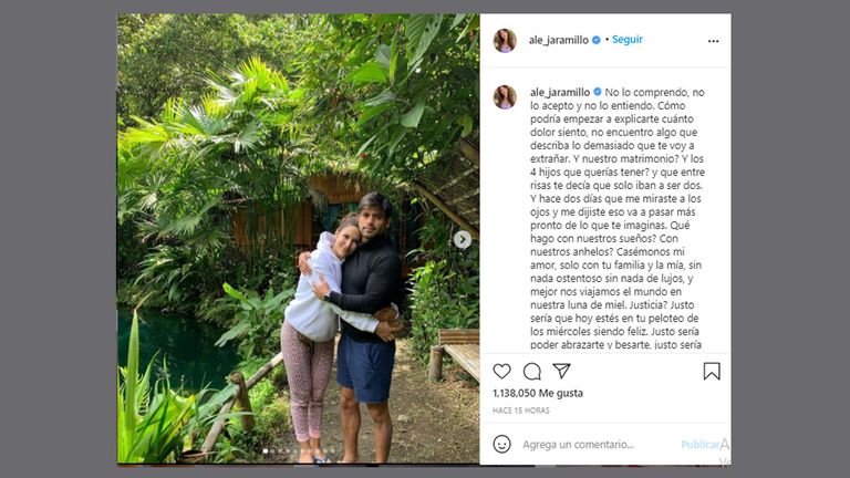 Ale Jaramillo, en un conmovedor mensaje al conocer la noticia (Foto: Instagram de Ale Jaramillo)( Foto: twitter de