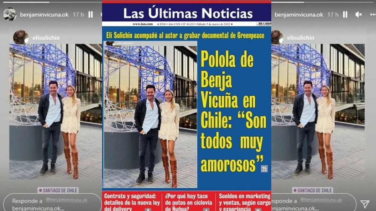 El medio chileno Las últimas noticias consiguió las primeras declaraciones de Eli Sulichin, actual novia del actor trasandino Benjamín Vicuña. 