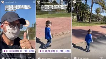 La salida recreativa de Marcelo Tinelli y Lolo por el Rosedal de Palermo en la cuarentena