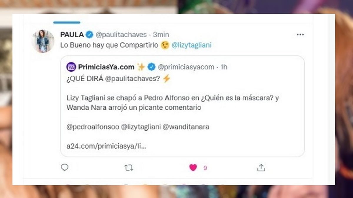 Paula Chaves celebr&oacute; desde sus redes sociales el chape de su marido Pedro Alfonso y Lizy Tagliani, compartiendo la nota de PrimiciasYa.