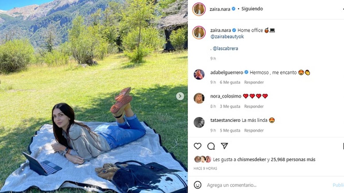 As&iacute; se mostr&oacute; Zaira Nara desde San Mart&iacute;n de los Andes para contar que ella tambi&eacute;n trabaja bajo la modalidad home office.&nbsp;