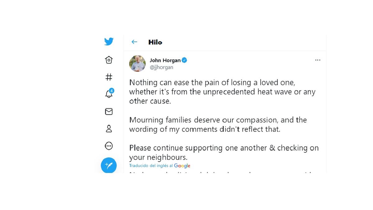 El gobernador de Columbia Británica, solidario por las muertes por la ola de calor extremo. (Foto: Cuenta de Twitter de Jim Horgan)