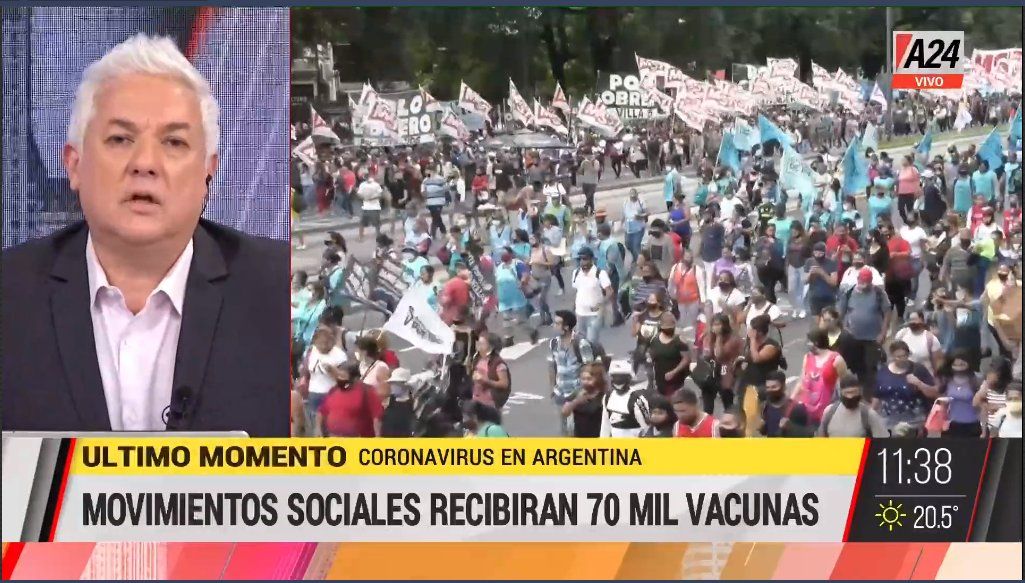 El plan de vacunación estará orientado para quienes trabajen en comedores populares. Captura: A24