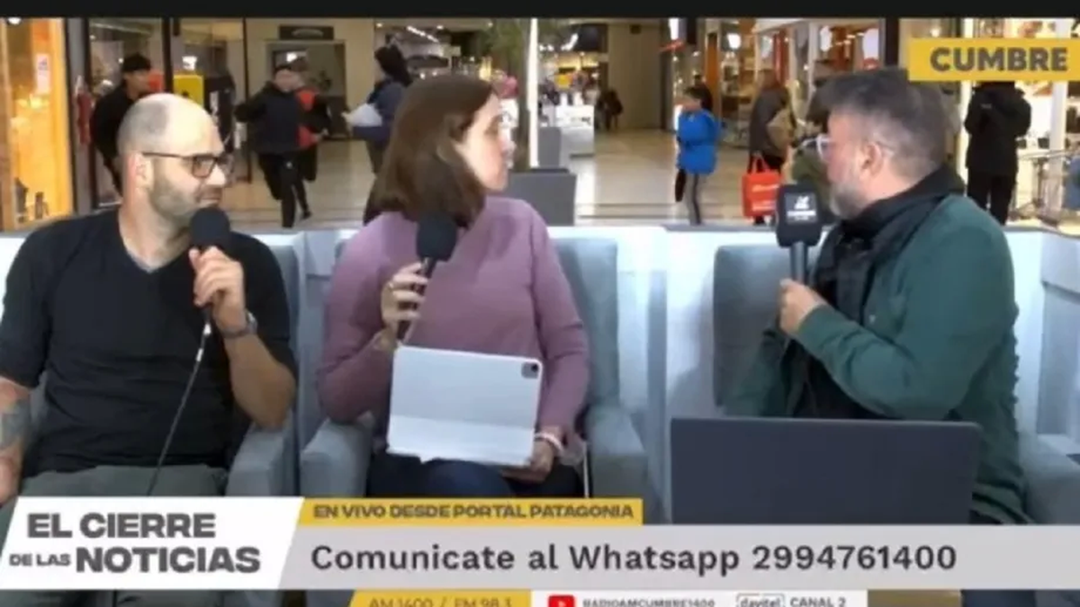 Los periodistas se vieron sorprendidos en vivo por el robo que se produjo a sus espaldas en el shopping (Foto: Portal Río Negro).