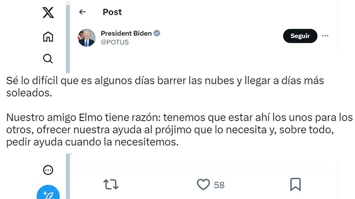 El presidente Joe Biden, también le respondió a Elmo, el personaje de Plaza Sésamo. (Foto: Caunta de X del presidente de Estados Unidos)