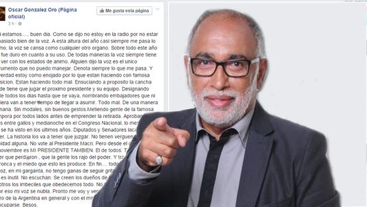 El Negro Oro apoyó a Daniel Scioli pero ahora está muy enojado con el kirchnerismo que perdió la voz