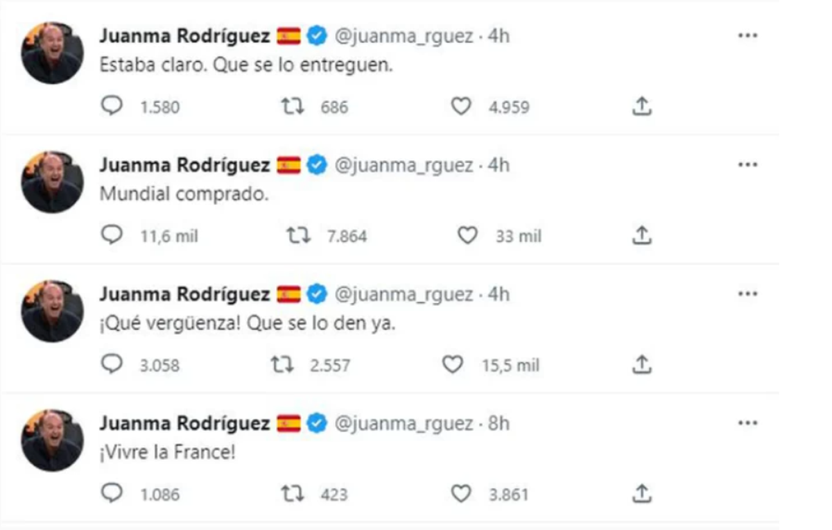 Otra repudiable actitud del periodista español Juanma Rodríguez contra la  Selección Argentina