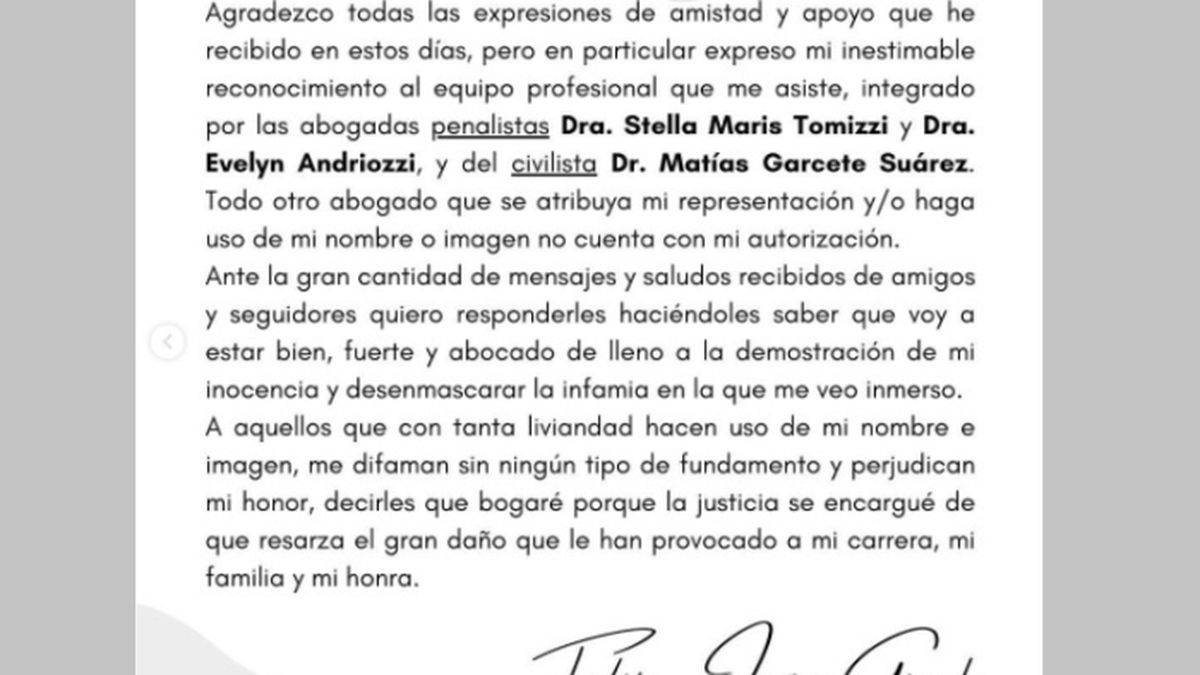 La tercera y &uacute;ltima parte del comunicado de Fabi&aacute;n Gianola, tras las denuncias de abuso sexual.