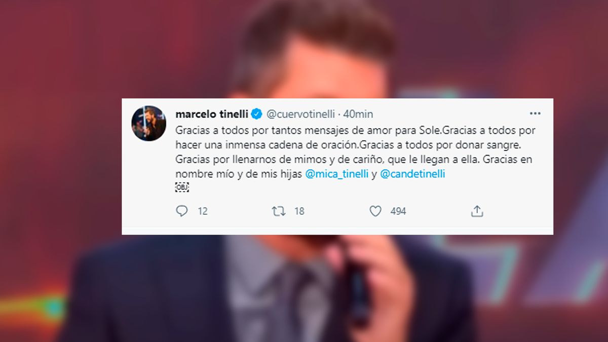 En las redes. El mensaje de Marcelo Tinelli por la salud de su ex, Soledad Aquino.