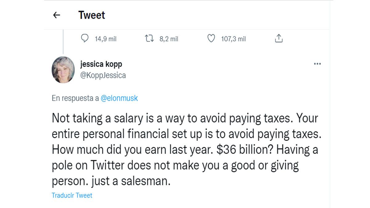 Personas que siguen a Elon Musk le respondieron que no tener salario es una forma deliberada para no pagar impuestos (Foto: Hilo de Twitter de E. Musk)