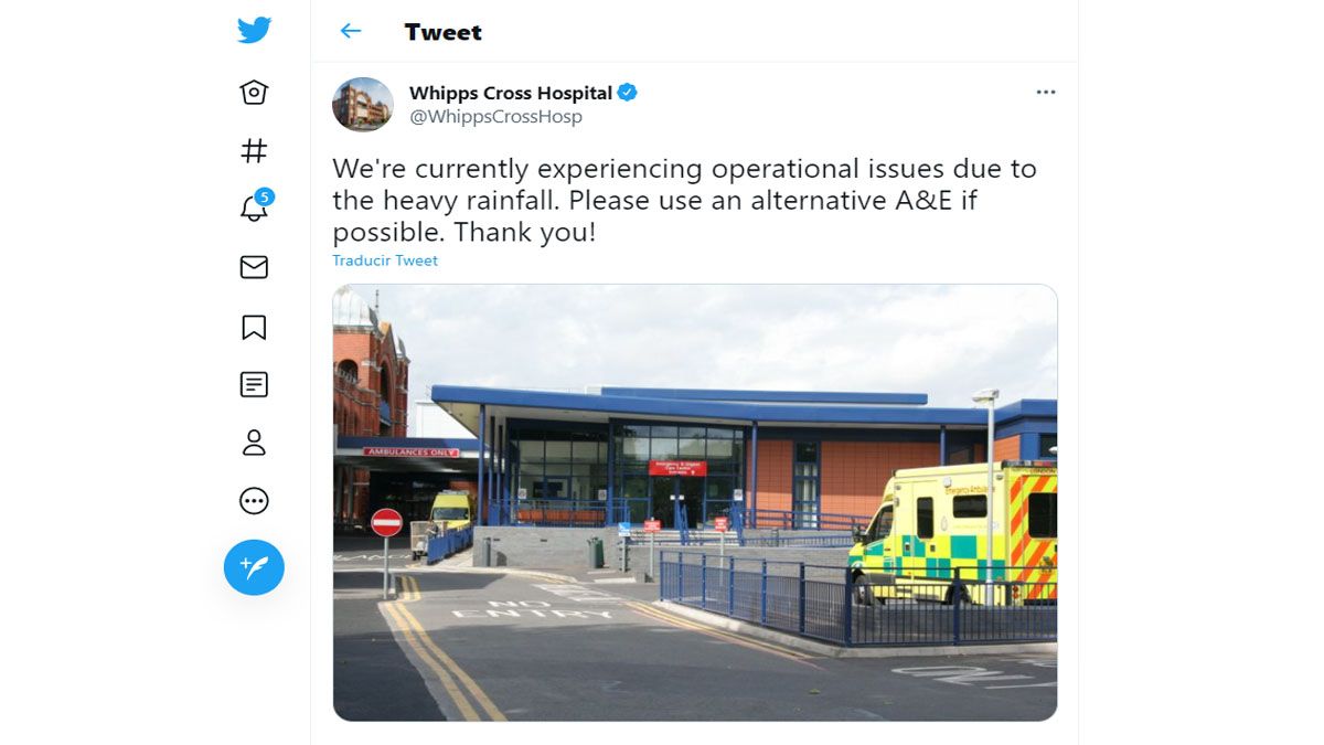 Un hospital quedó anegado y debió suspender sus actividades ( Foto: cuenta oficial de Twitter, Htal. Whipss Cross)