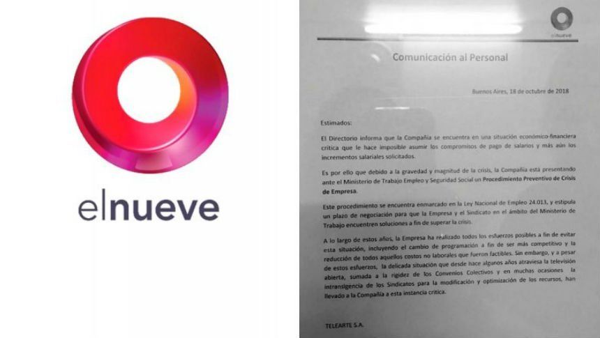 El Nueve, en situación crítica: admite que no puede pagar sueldos y recurre a la Secretaría de Trabajo