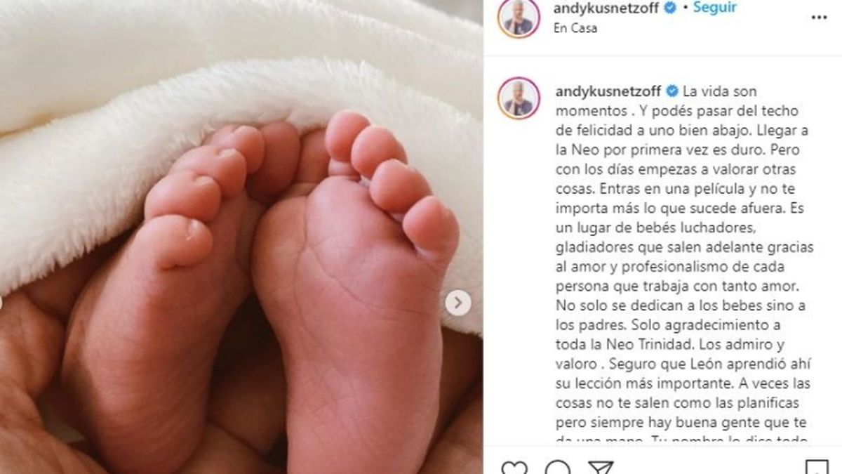 La primera foto que Andy Kusnetzoff comparti&oacute; en las redes de su hijo Le&oacute;n, nacido el 20 de agosto de 2021.&nbsp;