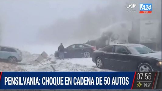 Pensilvania: increíble choque múltiple de 50 autos por la nieve