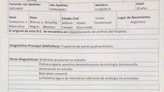 Cristina mostró la historia clínica de Florencia y confirmó que seguirá con tratamiento ambulatorio en Cuba