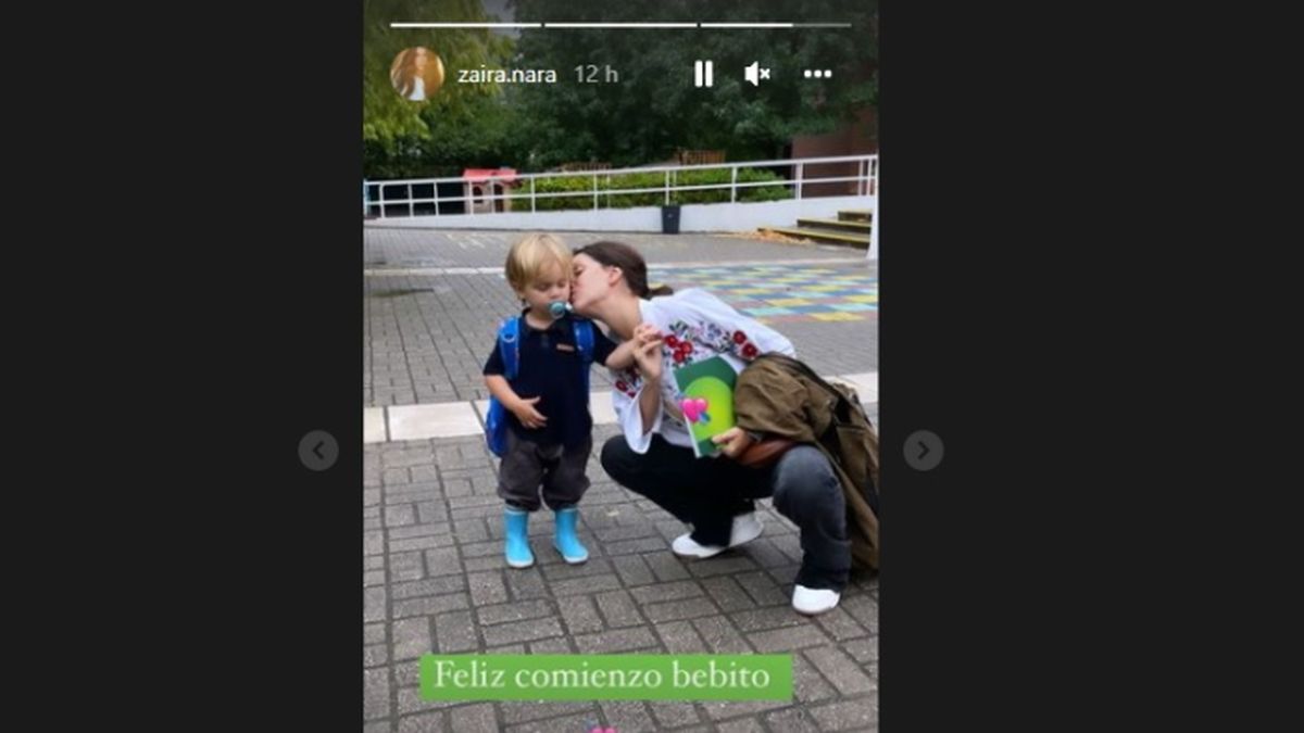 Zaira Nara y su hijo Viggo en su primer d&iacute;a de clases en la salita de 2 a&ntilde;os del jard&iacute;n de infantes.&nbsp;