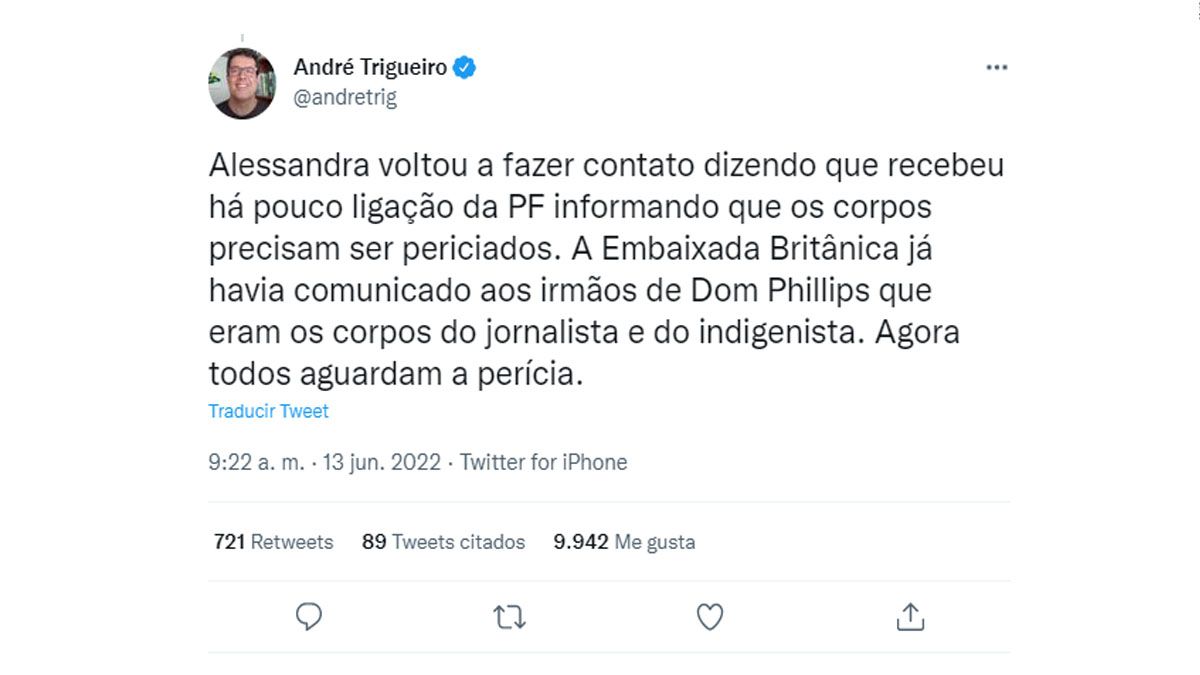 Los mensajes contradictorios que no logran confirmar la situación del periodista desaparecido en el Amazonas (foto: cuenta oficial de Andre Trigueiro)  