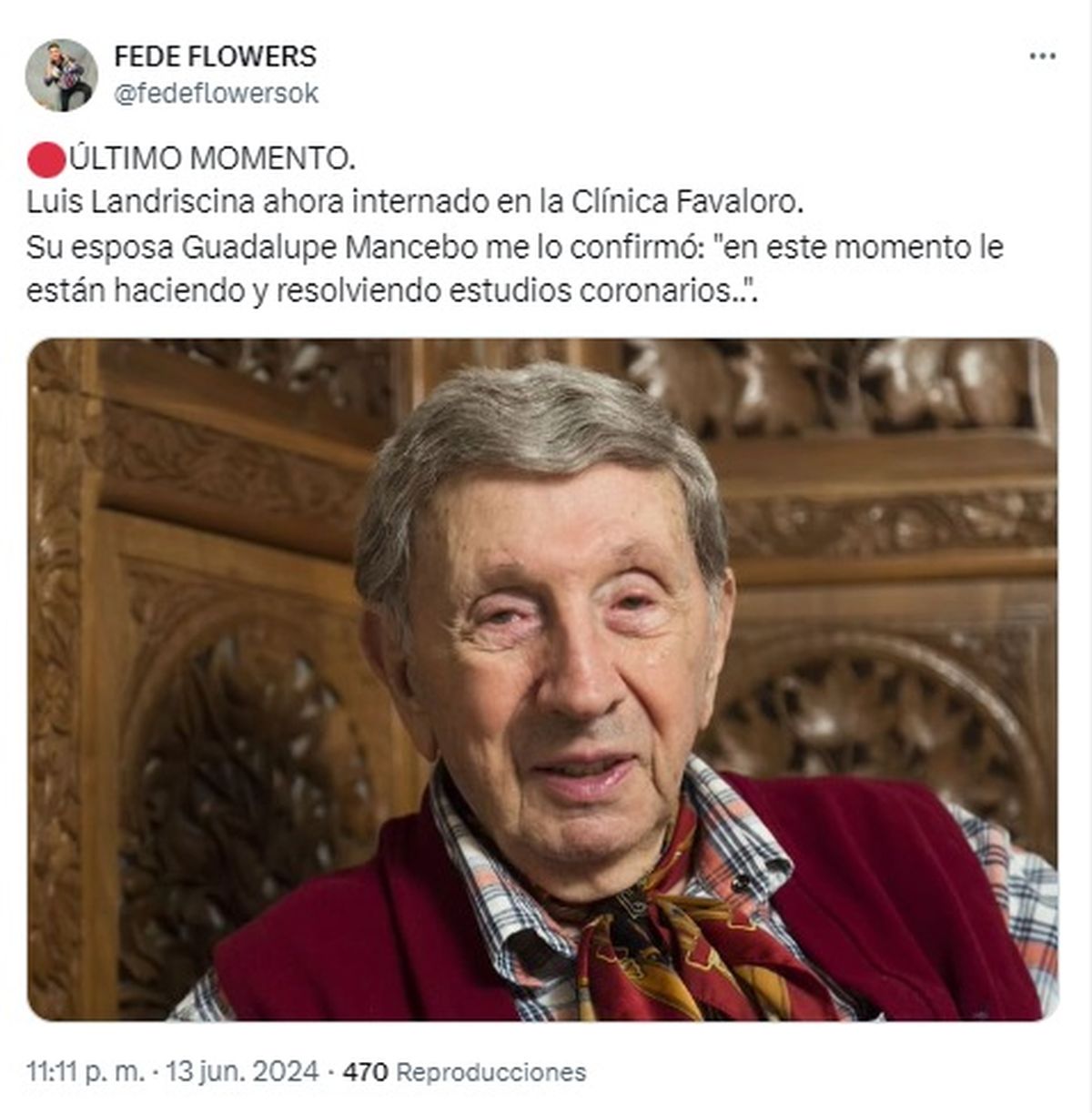 Internaron a Luis Landriscina y hay preocupación por su salud