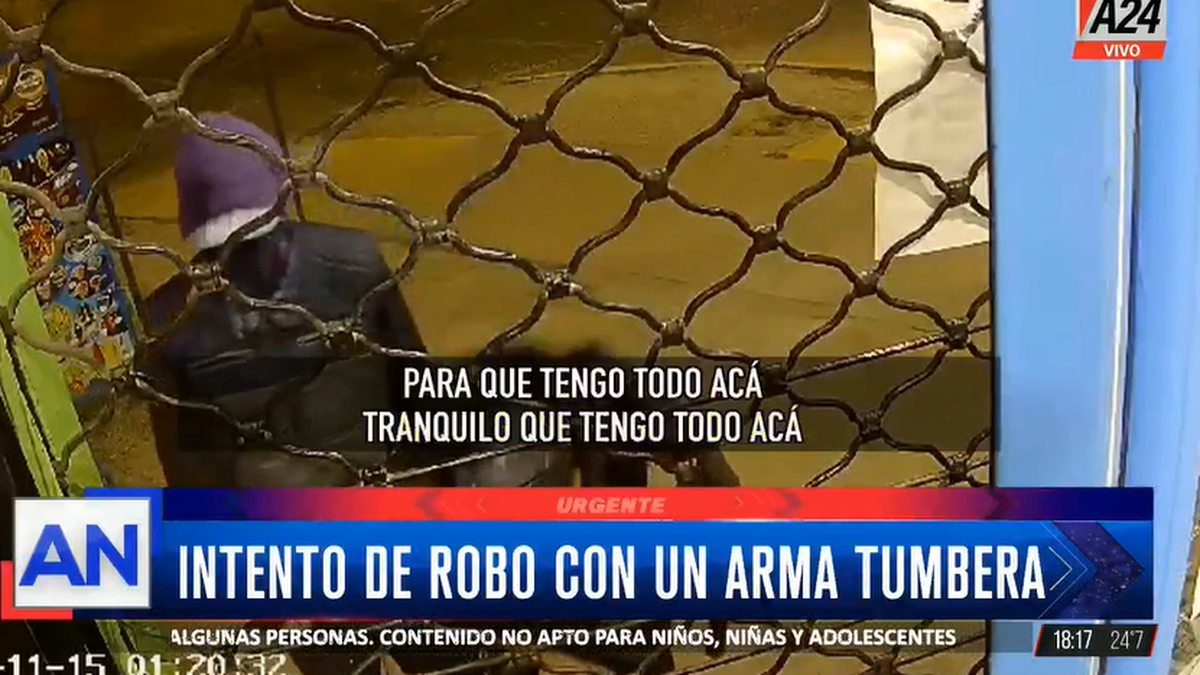 Intentaron robar un comercio con un armatumbera. (Foto: captura A24)