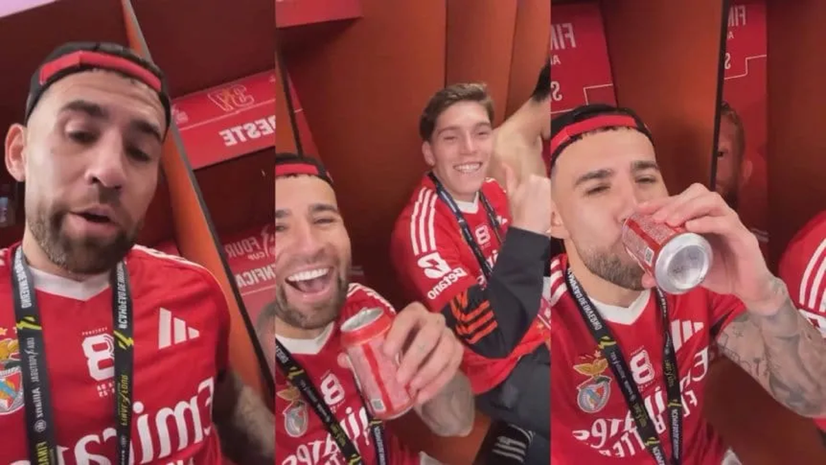 Otamendi en el vestuario festejando junto a sus compa&ntilde;eros. (Foto: archivo)