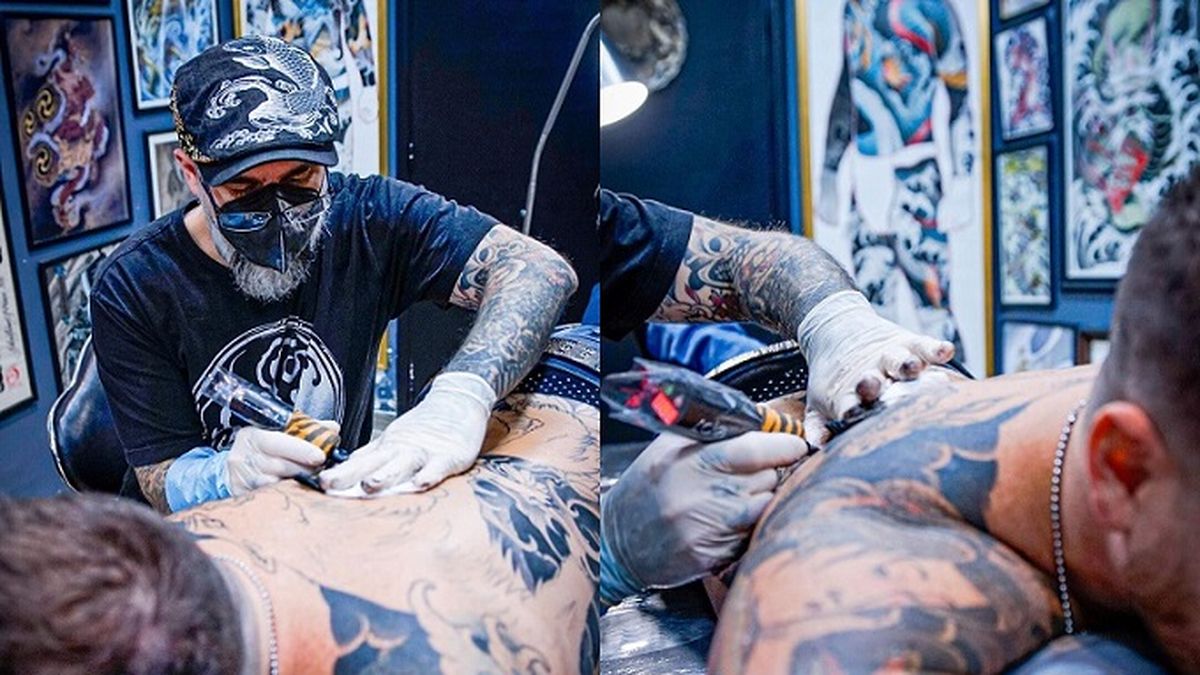 Por lo que puede apreciarse en las imágenes, el nuevo tatuaje de Federico Bal parece ser un diseño grande. Rellenarlo llevará algunas sesiones. 