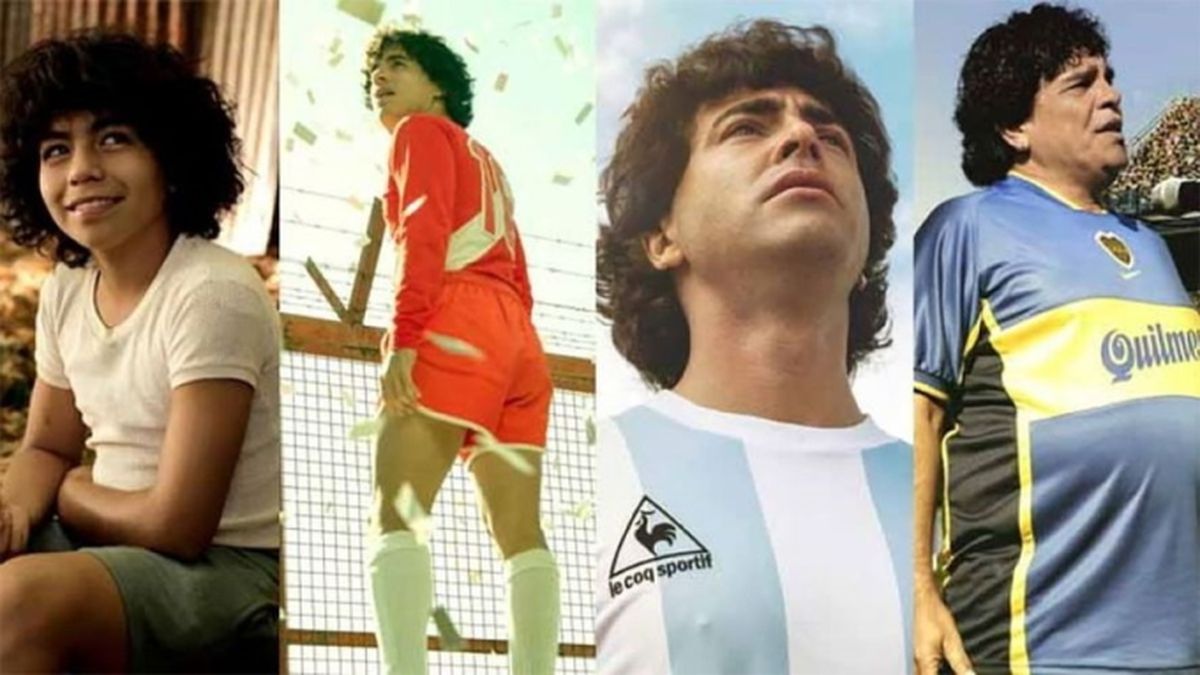 Diego Maradona en la piel de los distintos actores que lo compusieron en la biopic Maradona: Sueño Bendito, que puede verse desde la plataforma de Amazon Prime Video. 