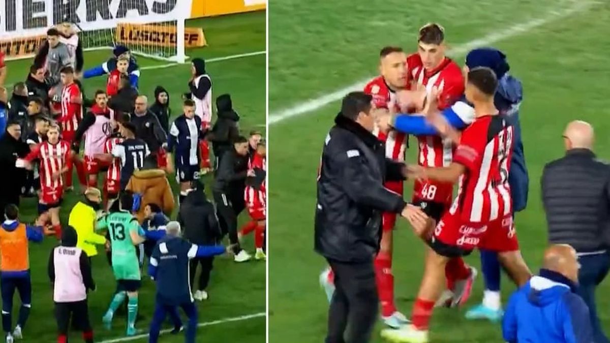 Fuerte pelea entre Gimnasiay Barraca en la Copa Argentina. (Foto: captura)