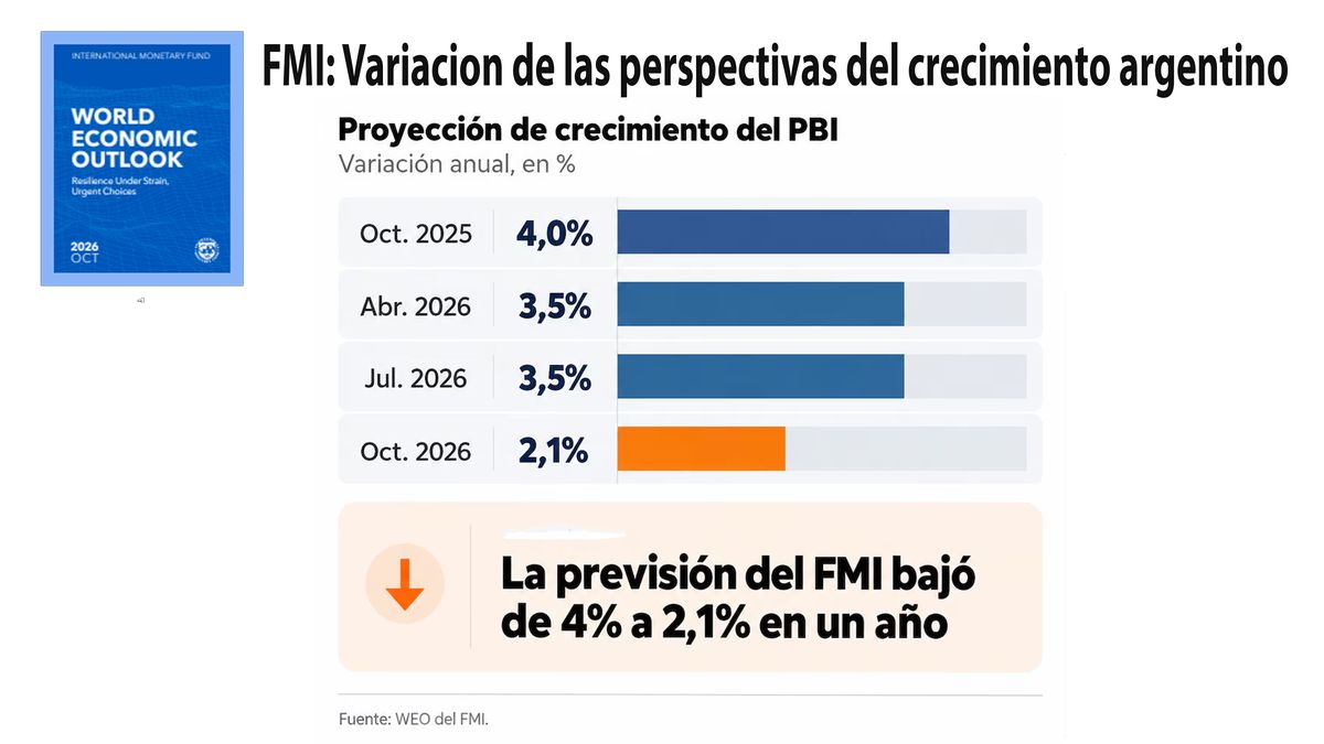 proyecciones a la baja. En un año, la Argentina perdió casi el doble de lo que se le preanunciaba como crecimiento para 2026, allá en el informe de 2025. (Foto: FMI)