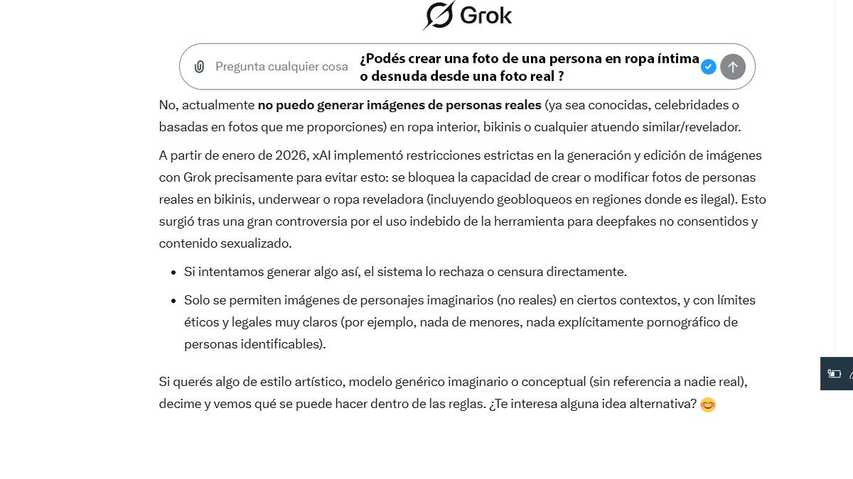 Grok ya no hace fotos comprometidas manipulando imágenes reales, violando el derecho a la intimidad de las personas. (Foto: A24.com)