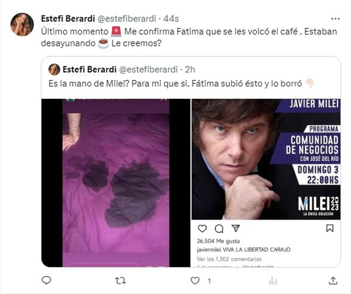 La aclaración de Fátima Florez sobre la extraña foto íntima con Javier Milei