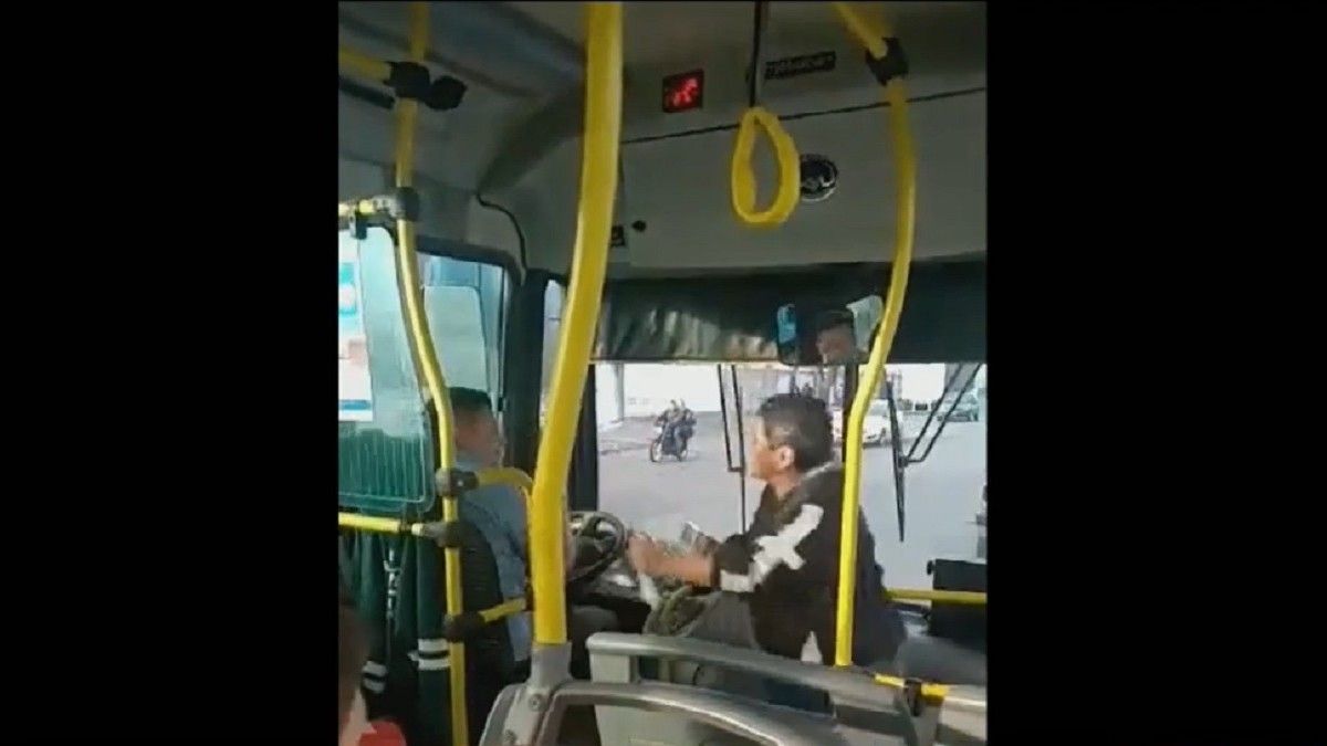 Video. La agresora golpea de forma repetida en la cabeza al chofer. Foto: captura de Tv.&nbsp;