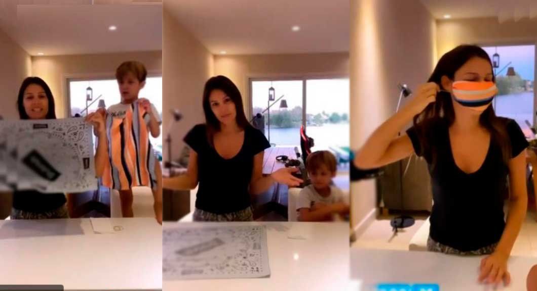 Pampita y su hijo Beltrán dieron una clase de cómo hacer barbijos caseros