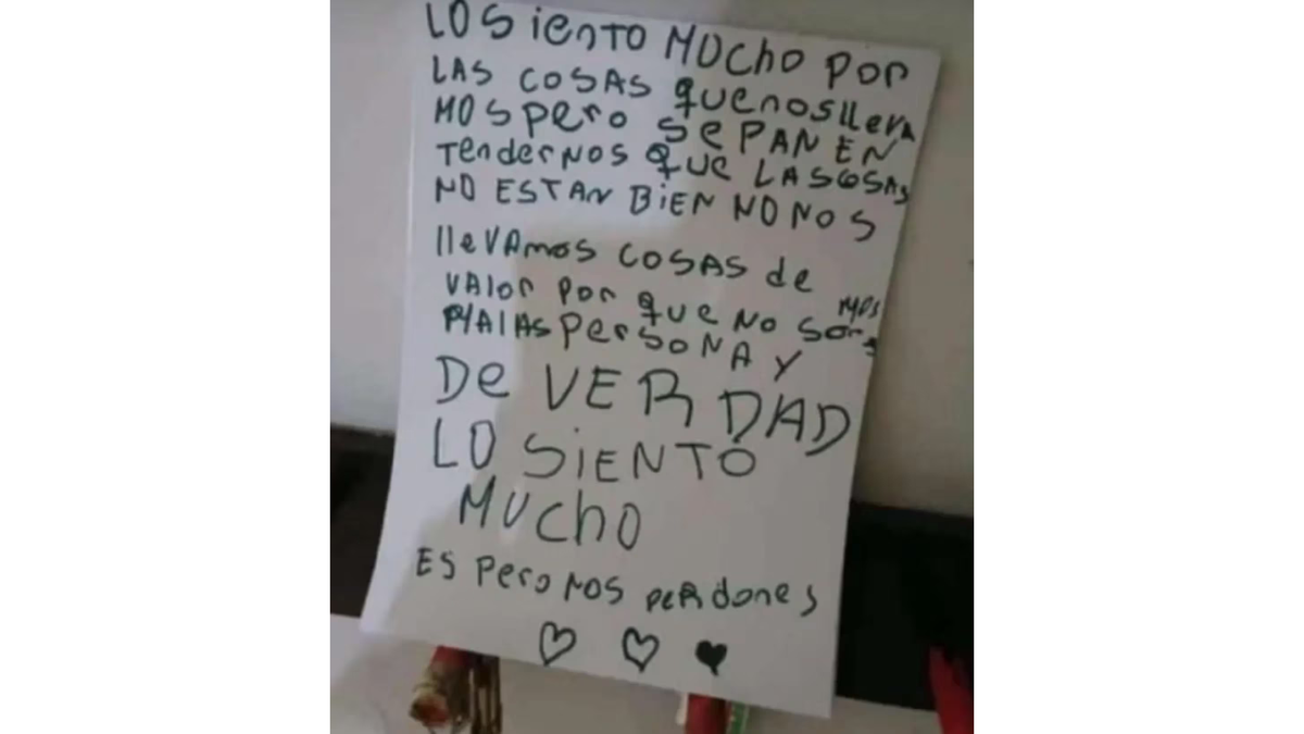 Robaron un jardín de infantes y dejaron una nota de disculpas: Robaron un jardín de infantes y dejaron una nota de disculpas: