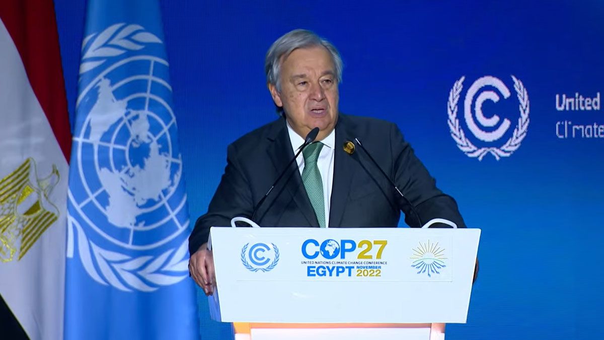 Antonio Guterres, secretario General de las Naciones Unidas en la inauguración de la COP27, la cumbre del clima en Egipto (Foto: Captura de TV)