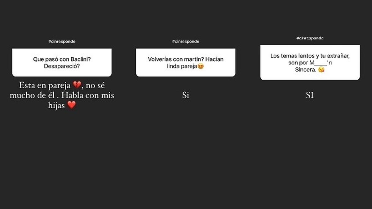 Cinthia Fern&aacute;ndez reconoci&oacute; que volver&iacute;a a estar en pareja con Mart&iacute;n Baclini.&nbsp;
