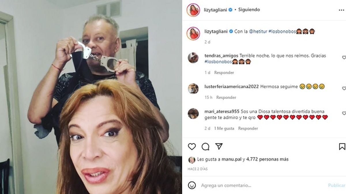 Lizy Tagliani antes de salir a escena en la comedia teatral Los Bonobos. 