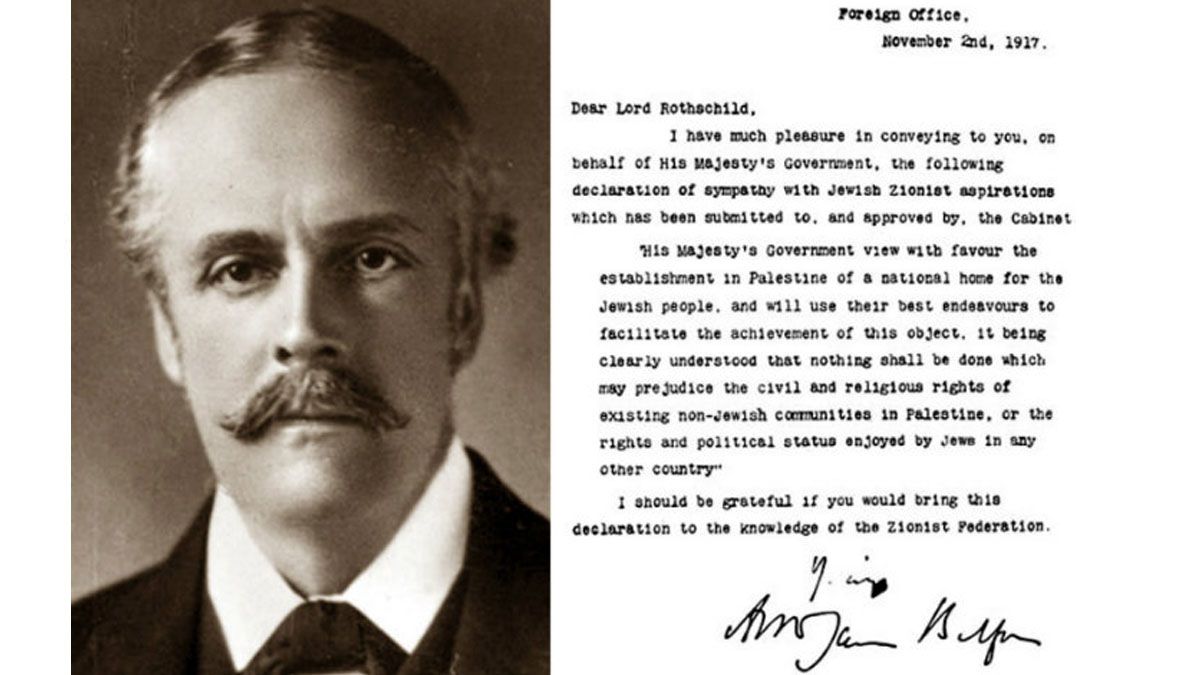 El canciller brit&aacute;nico Balfour introdujo la posibilidad de dos naciones conviviendo en un mismo territorio (Foto: gentileza Wikipedia).