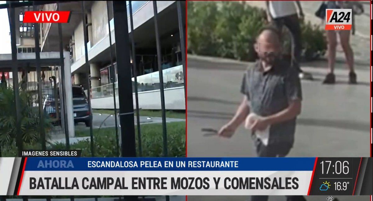 La imagen del cliente del restaurante Kansas que se enojó por la cuenta y amenazo a los mozos con un cuchillo.