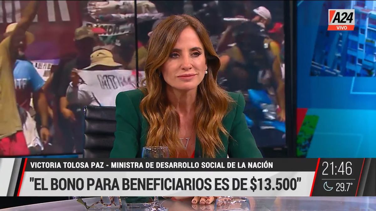 La ministra Victoria Tolosa Paz participó en Para Que Sepas por A24 (Foto: Captura).
